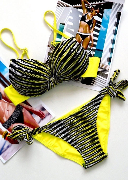 

Striped Adjustable Strap Bikini Set, Blue;yellow;rose red, 411555