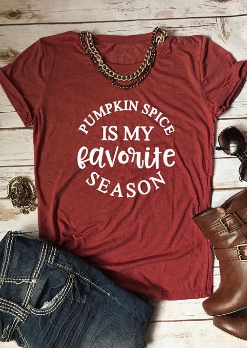 

Tees T-shirts Pumpkin Spice Is My Favorite Season T-Shirt. Size: S,M,,XL, Brick red