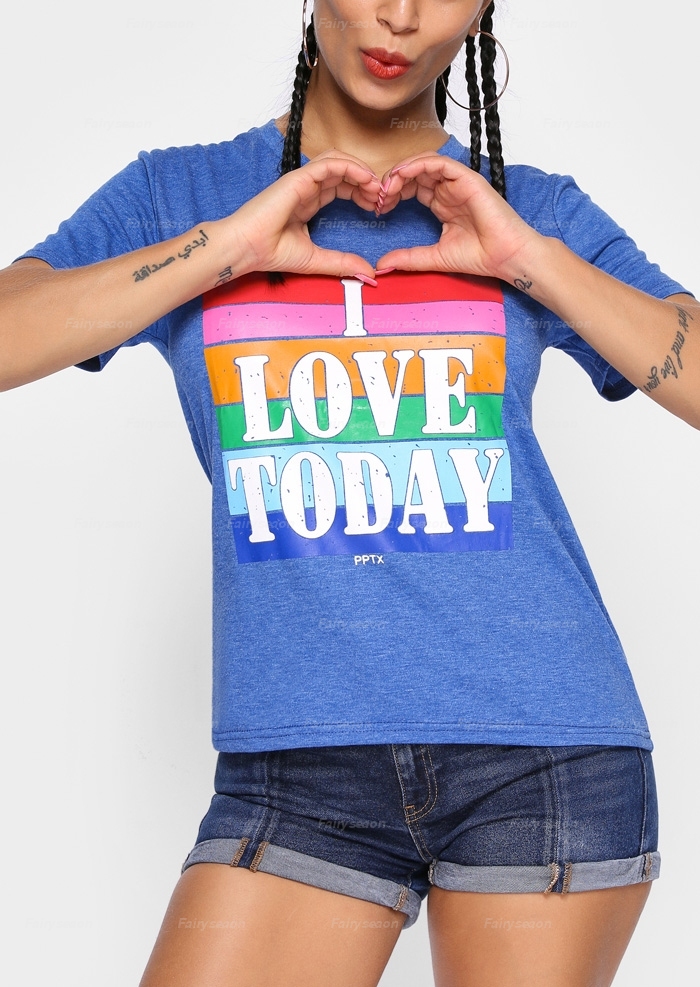 

I Love Today V-Neck T-Shirt, Blue, 405219