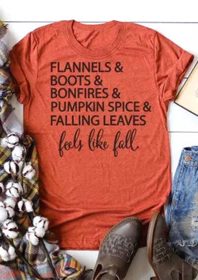 

Tees T-shirts Pumpkin Spice Falling Leaves Feels Like Fall T-Shirt in Orange. Size