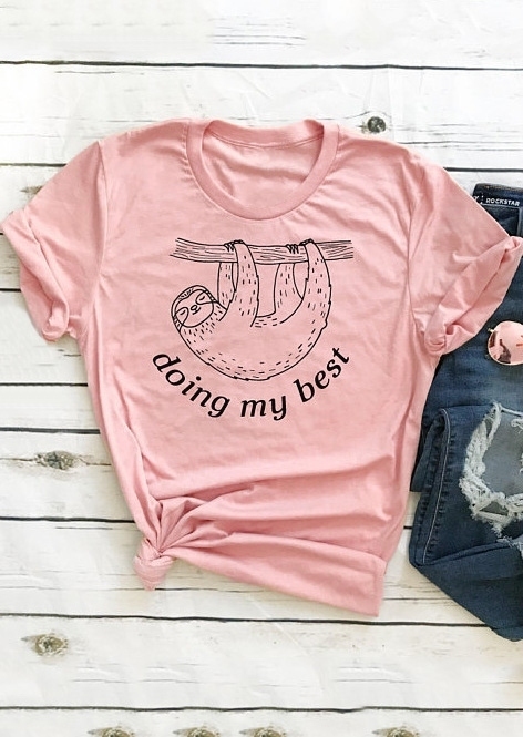 

Doing My Best O-Neck T-Shirt, Pink, 413204