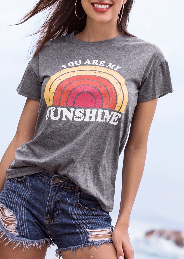 

You Are My Sunshine Rainbow O-Neck T-Shirt, Gray, 413452