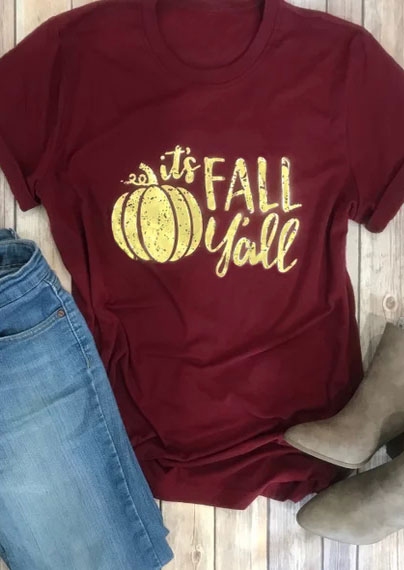 

It' Fall Ya'll Pumpkin T-Shirt, Burgundy, 418245