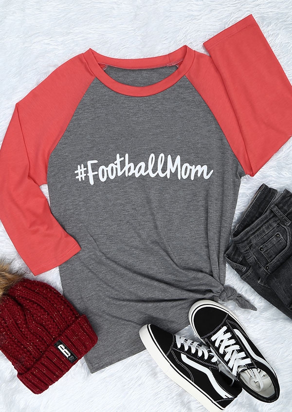 

Tees T-shirts Football Mom O-Neck Baseball T-Shirt in Gray. Size: S,M