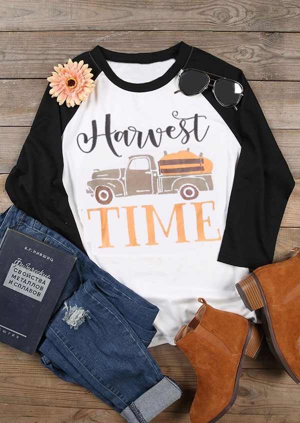 

Harvest Time O-Neck Baseball T-Shirt Tee, 418771, White