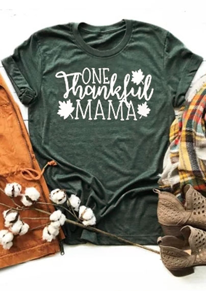 

One Thankful Mama Maple Leaf T-Shirt, Dark green, 418955