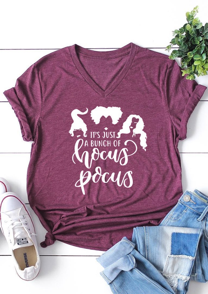 

Tees T-shirts Halloween It's Just A Bunch Of Hocus Pocus T-Shirt Tee in Plum. Size: S