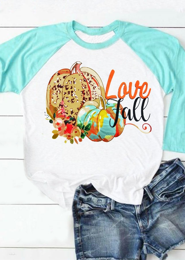 

Tees T-shirts Love Fall Pumpkin Baseball T-Shirt in White. Size