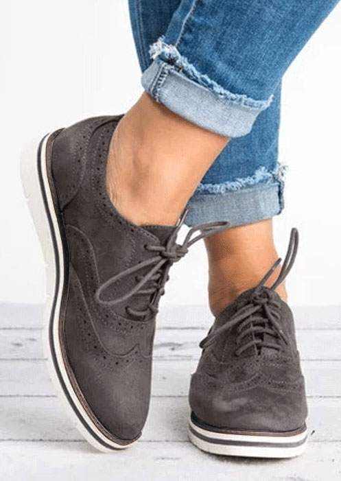 Solid Lace Up Round Toe Flats