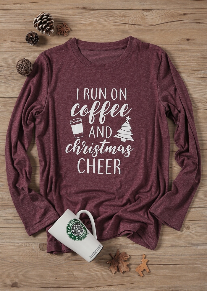 

I Run On Coffee And Christmas Cheer T-Shirt Tee, Purple, 420826