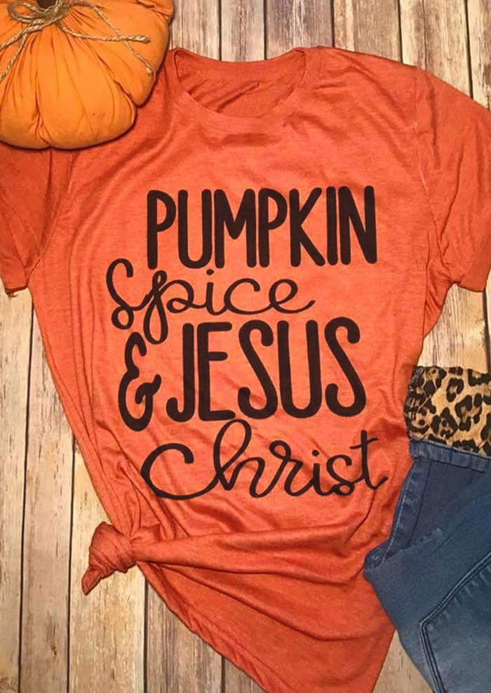 

Tees T-shirts Pumpkin Spice amp; Jesus Christ T-Shirt in Orange. Size: S,M,,XL