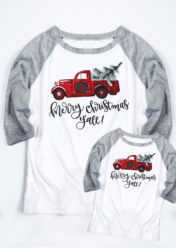 

Mommy & Me Merry Christmas Y'all Baseball T-Shirt Tee, 422169, Kids
