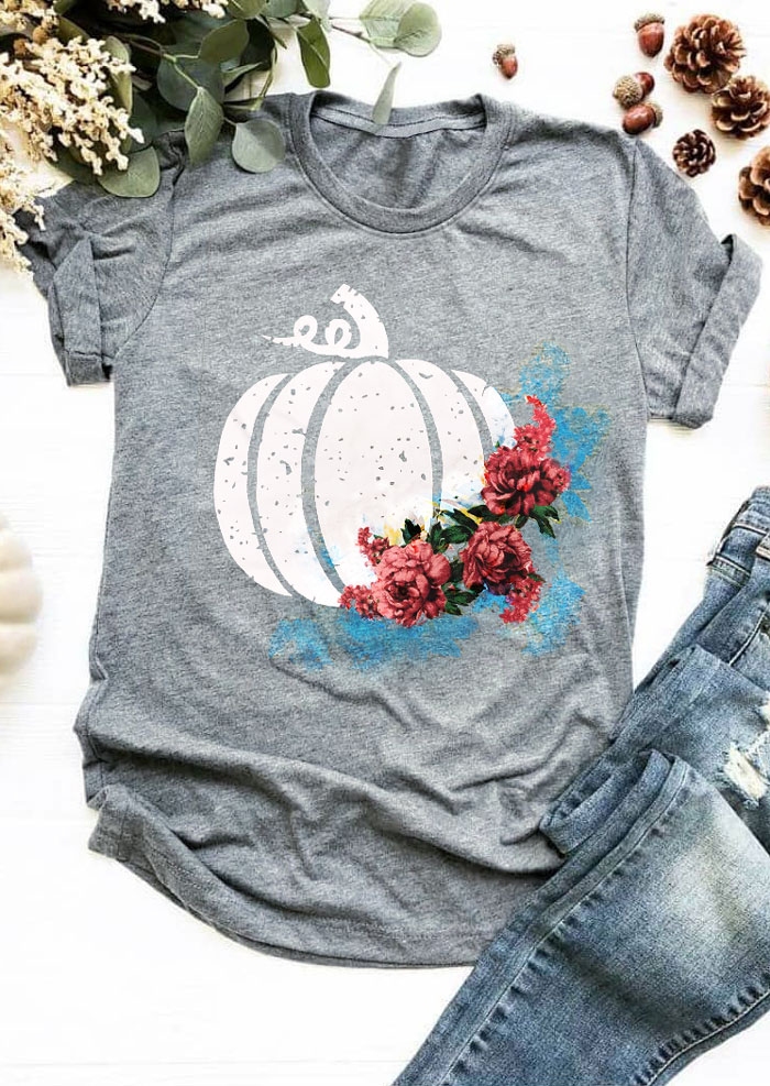 

Tees T-shirts Pumpkin Short Sleeve O-Neck T-Shirt. Size, Gray