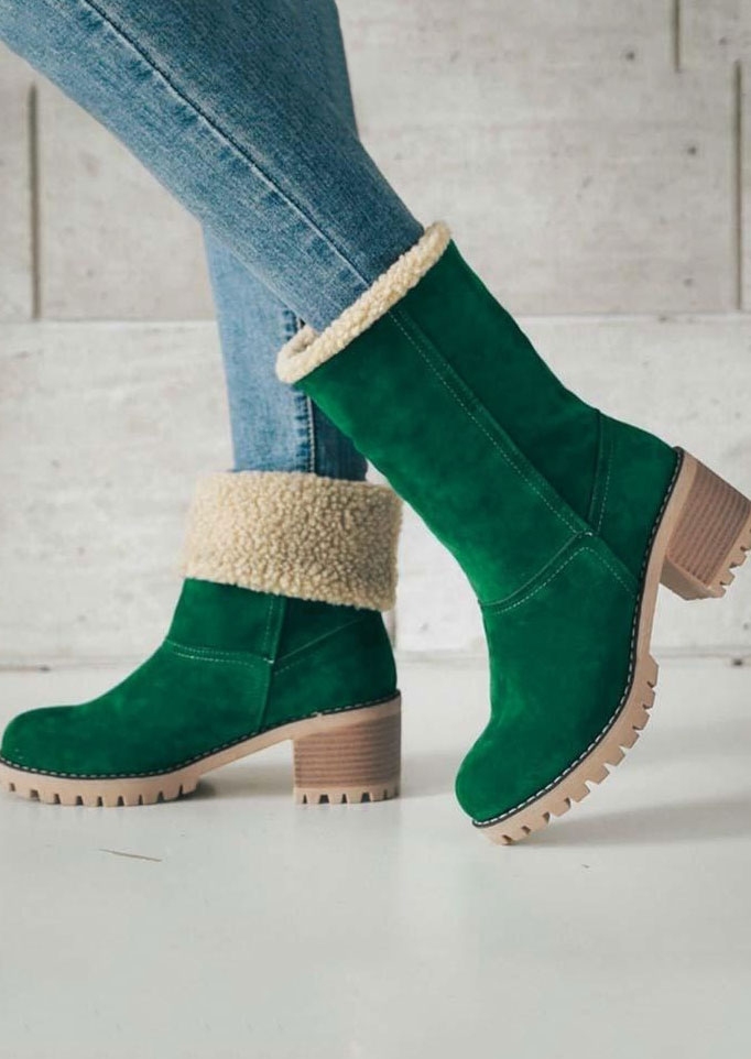 

Fluffy Round Toe Snow Boots, Black;gray;green, 423257