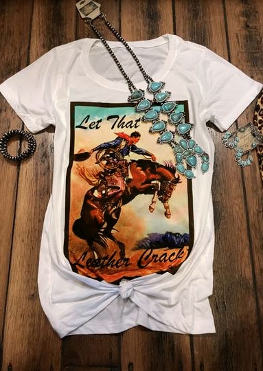 

Tees T-shirts Let That Leather Crack Cowboy T-Shirt Tee in White. Size
