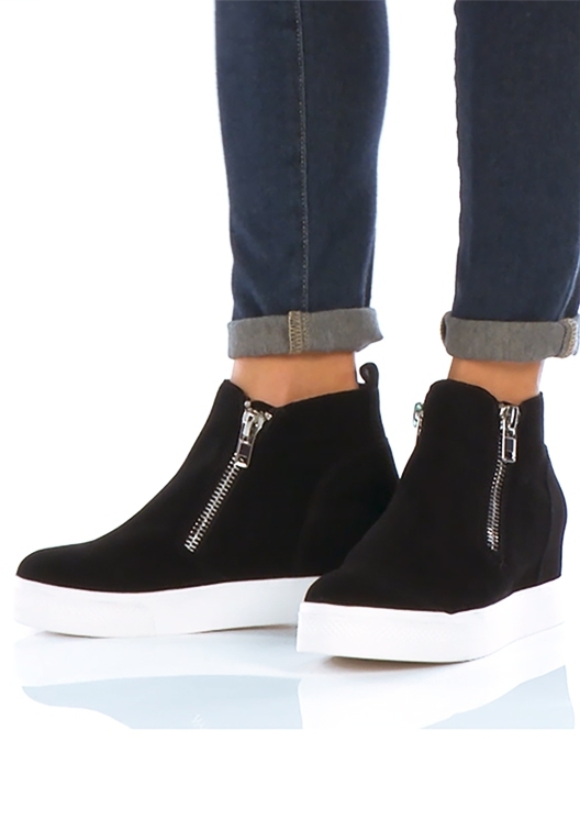 

Solid Zipper Chunky Sole Boots, Black, 423805