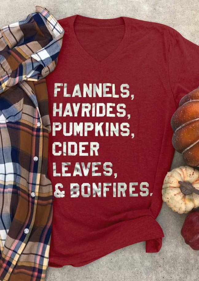 Halloween Flannels Hayrides Pumpkins V-Neck T-Shirt - Fairyseason