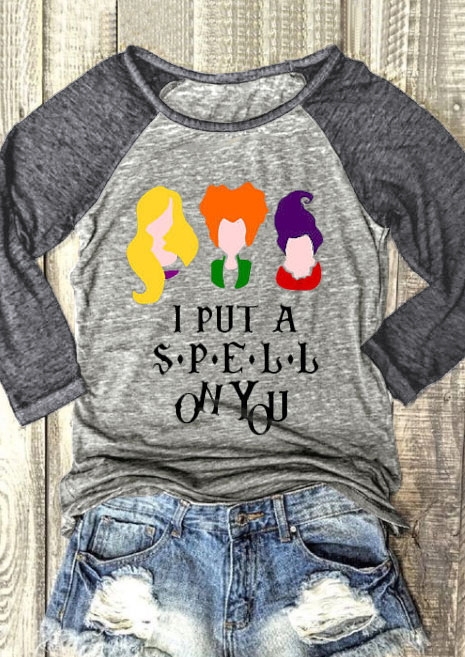 

Tees T-shirts Halloween Hocus Pocus Spell Baseball T-Shirt in Gray. Size