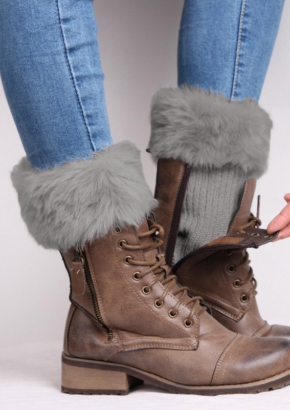 

Solid Splicing Fluffy Ankle Warmers, Black;gray;apricot, 425174