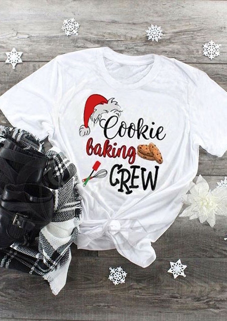 

Tees T-shirts Christmas Cookie Baking Crew T-Shirt in White. Size