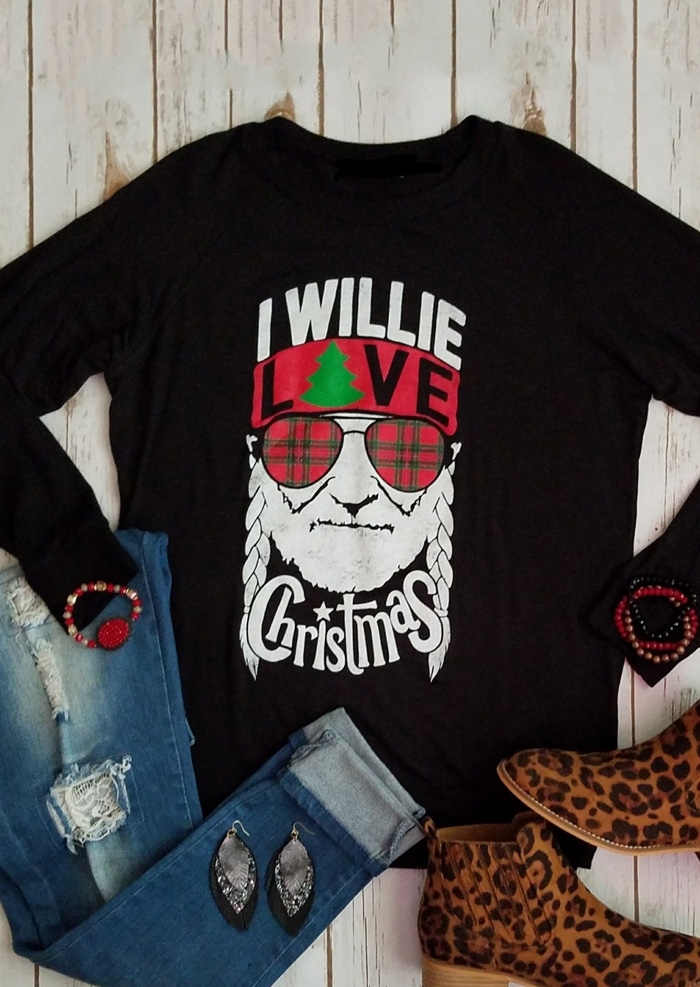 

I Willie Love Christmas T-Shirt Tee, Black, 425436