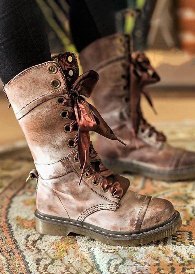 

Boots Lace Up Round Toe Fashion Boots in Brown. Size