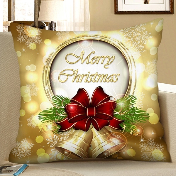 

Pillows & Shams Merry Christmas Bell Square Pillowcase in Gold