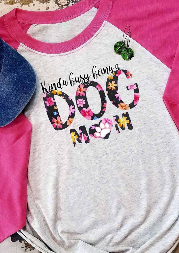 

Kinda Busy Being A Dog Mom Floral Baseball T-Shirt Tee, Light grey, 432327