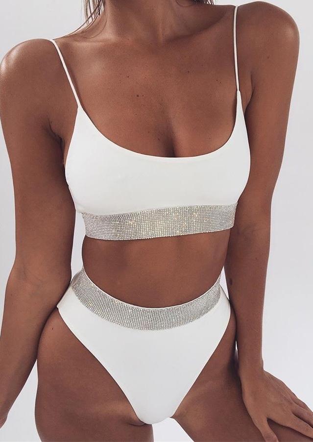 

Splicing High Waist Bikini Set, Black;white;burgundy, 433003