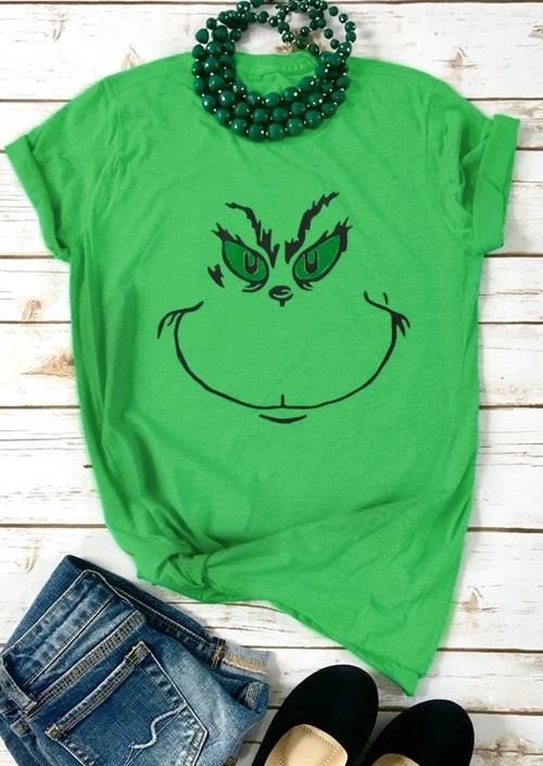

T-shirts Tees Christmas Graphic O-Neck T-Shirt Tee in Green. Size: ,L,M,S,XL
