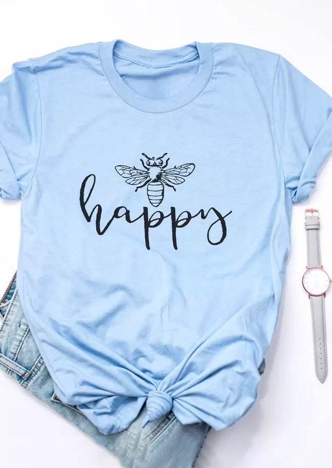 

Happy Bees Short Sleeve T-Shirt Tee, 433909, Lightblue