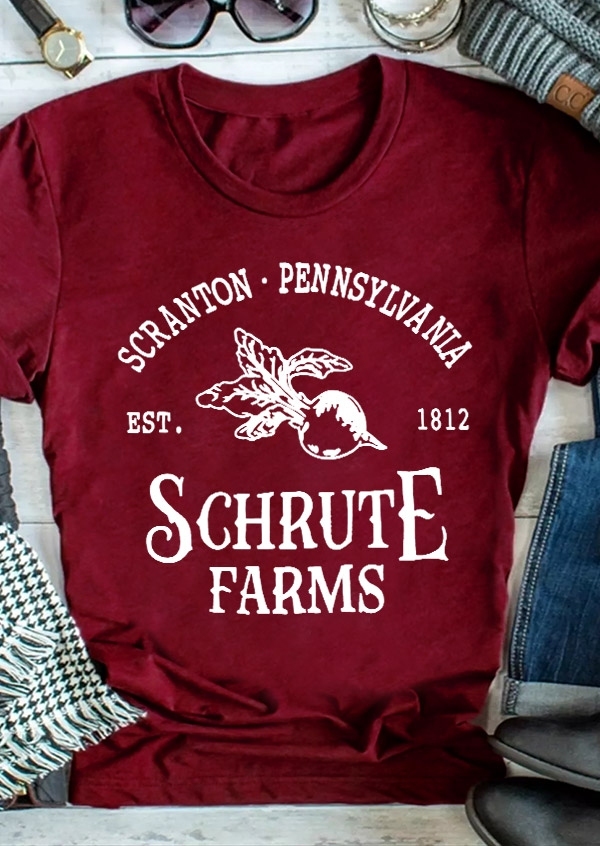 

Scranton Pennsylvania Schrute Farms T-Shirt Tee, Burgundy, 434032