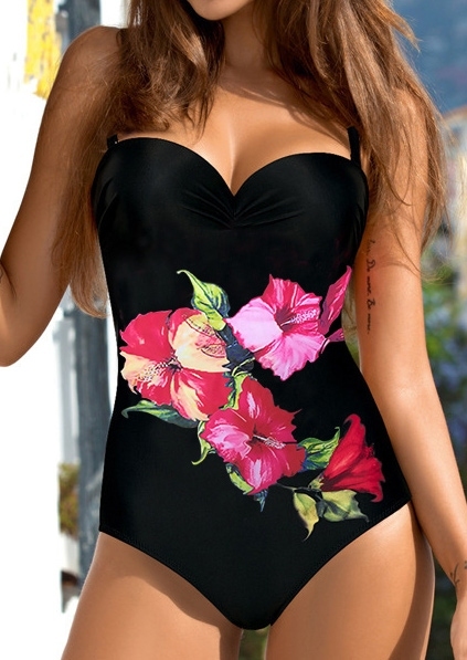 

Floral Adjustable Strap One-Piece Swimsuit, Blue;red, 434060