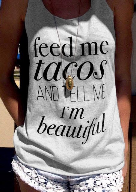 

Tank Tops Feed Me Tacos and Tell Me I' Beautiful Fashion Tank Top without Necklace in Light Grey. Size