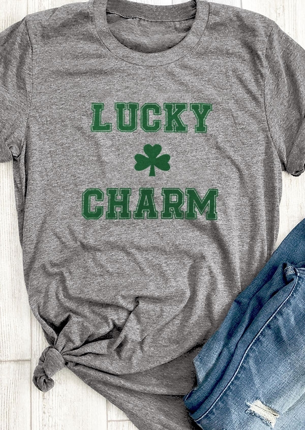 

Lucky Charm O-Neck T-Shirt Tee, Gray, 434636