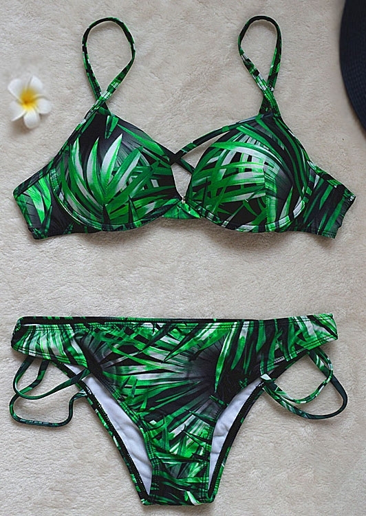 

Leaf Adjustable Strap Bikini Set, Green, 434663