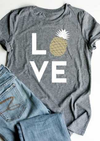

Love Pineapple Short Sleeve T-Shirt, Gray, 131311