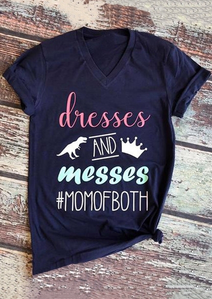 

Tees T-shirts Dresses And Messes Mom Of Both T-Shirt in Navy Blue. Size