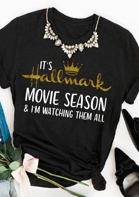 

Tees T-shirts It's Hallmark Movie Season T-Shirt Tee in Black. Size: S,M,,XL