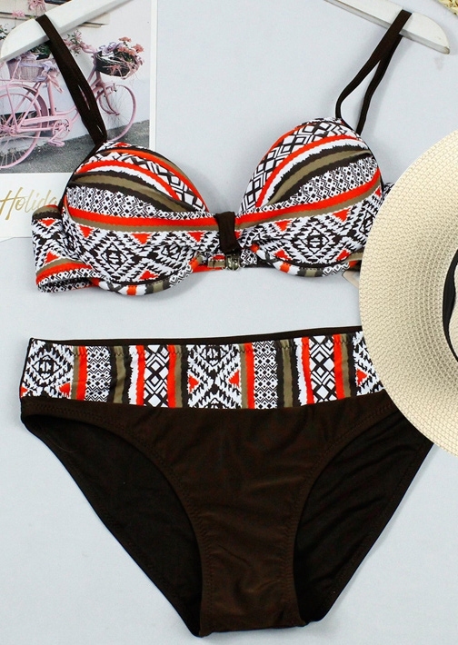 

Printed Adjustable Strap Bikini Set, Brown;rose red;lightblue, 434465
