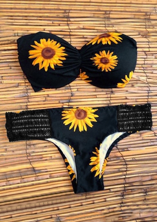 

Sunflower Lace Splicing Bikini Set, Navy blue, 113025