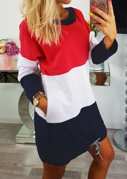 

Color Block Long Sleeve Mini Dress, Multicolor, 150586