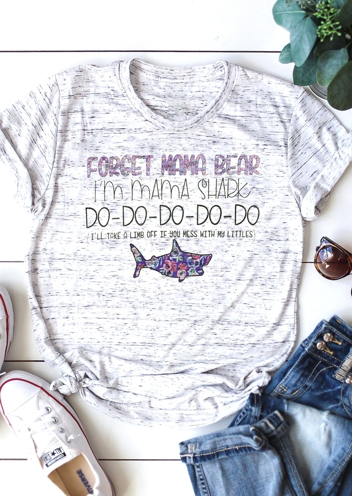 

Forget Mama Bear I' Mama Shark T-Shirt Tee, Gray, 434988