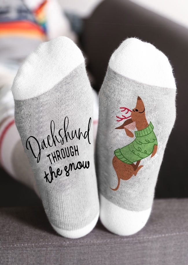 

Dachshund Through The Snow Socks, 431438, Light grey