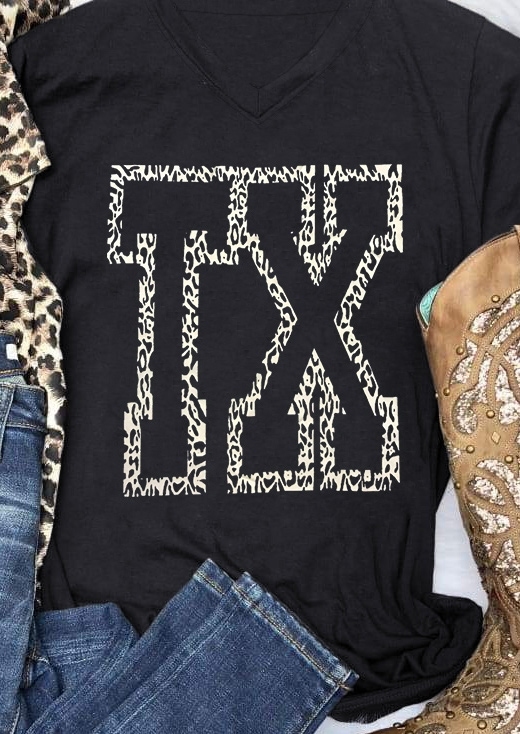 

Leopard Printed TX T-Shirt Tee, 434185, Black