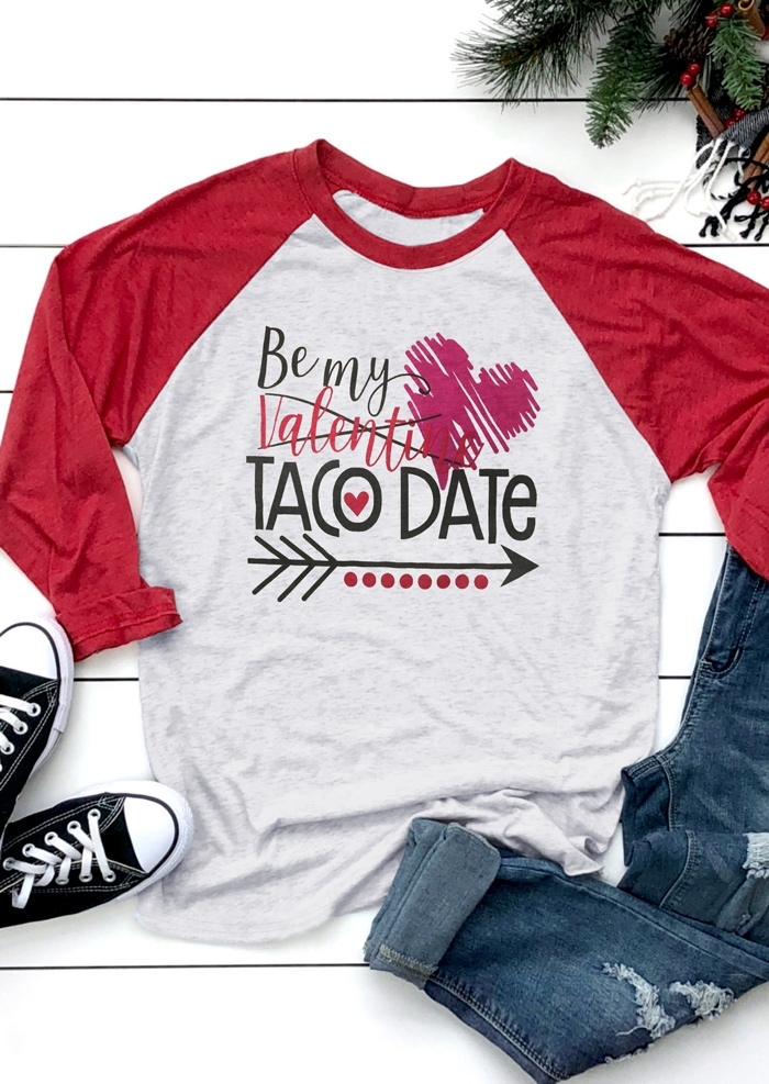 

Be My Valentine Taco Date Baseball T-Shirt Tee, Light grey, 434656