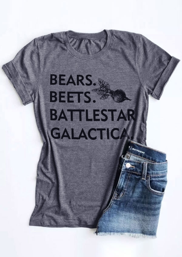 

Bears Beets Battlestar Galactica T-Shirt Tee, 435414, Gray