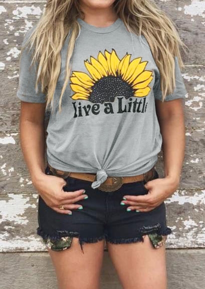 

Live A Little Sunflower Short Sleeve O-Neck T-Shirt, Light grey, 405992