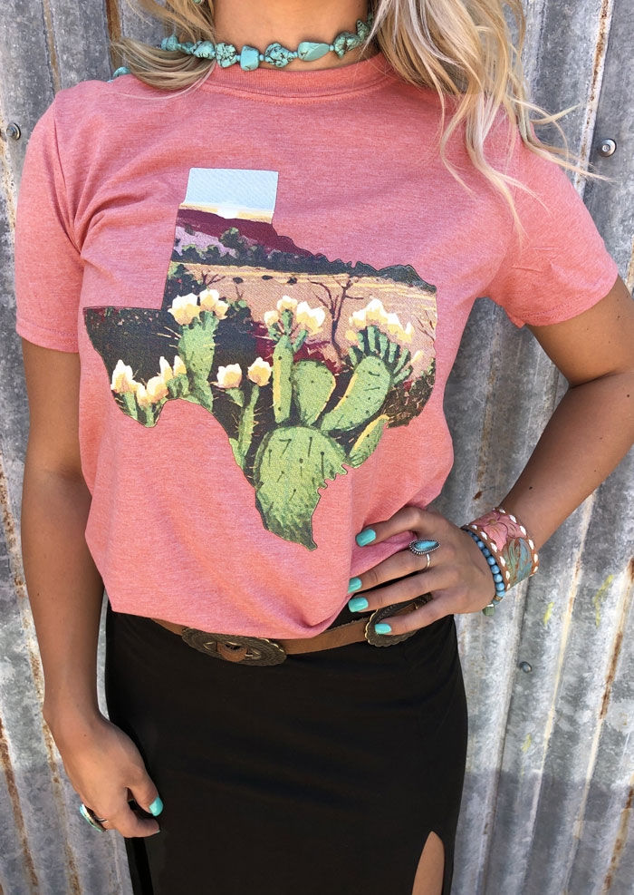 

Floral Cactus Texas T-Shirt Tee without Necklace - Pink, 406564