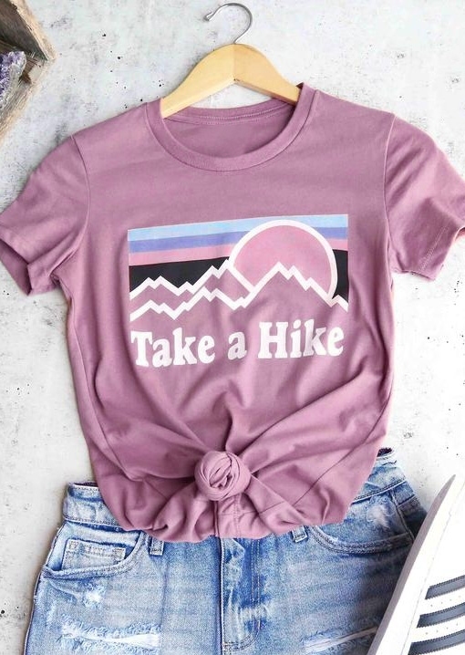 

T-shirts Tees Take A Hike O-Neck T-Shirt Tee in Pink. Size: ,3XL